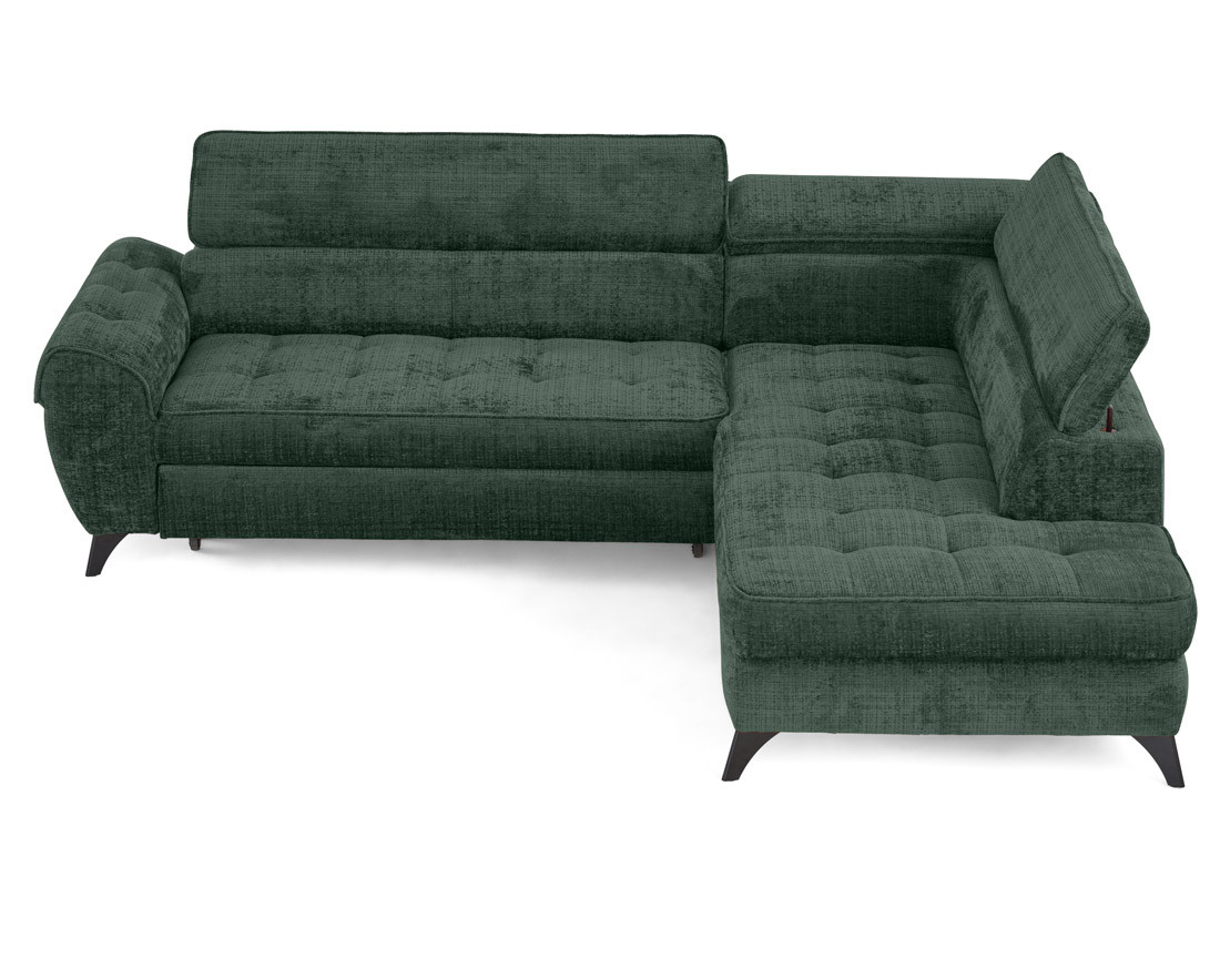 Canapé d'angle droit convertible avec coffre en velours texturé Marlo