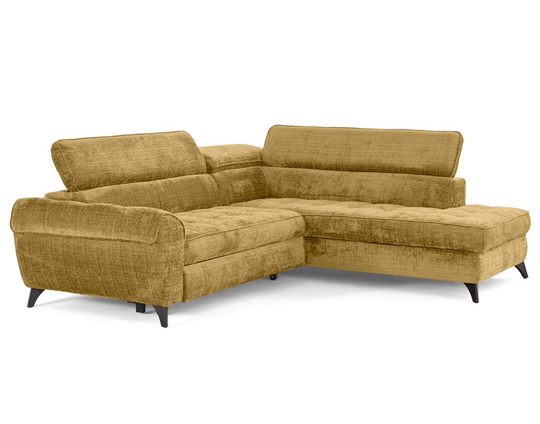 Canapé d'angle droit convertible avec coffre en velours texturé Marlo