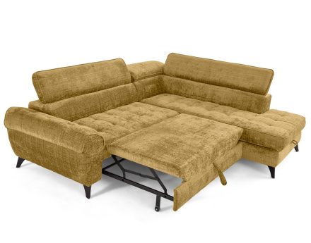 Canapé d'angle droit convertible avec coffre en velours texturé Marlo