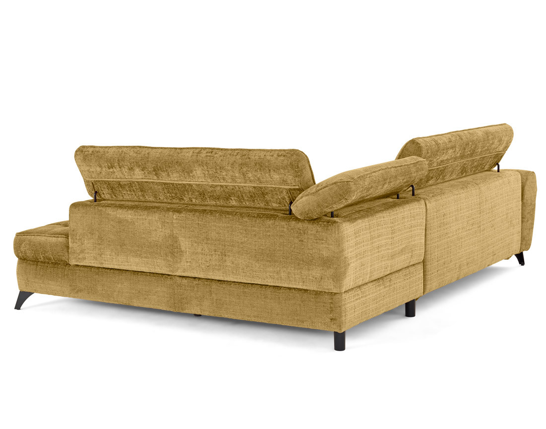 Canapé d'angle droit convertible avec coffre en velours texturé Marlo