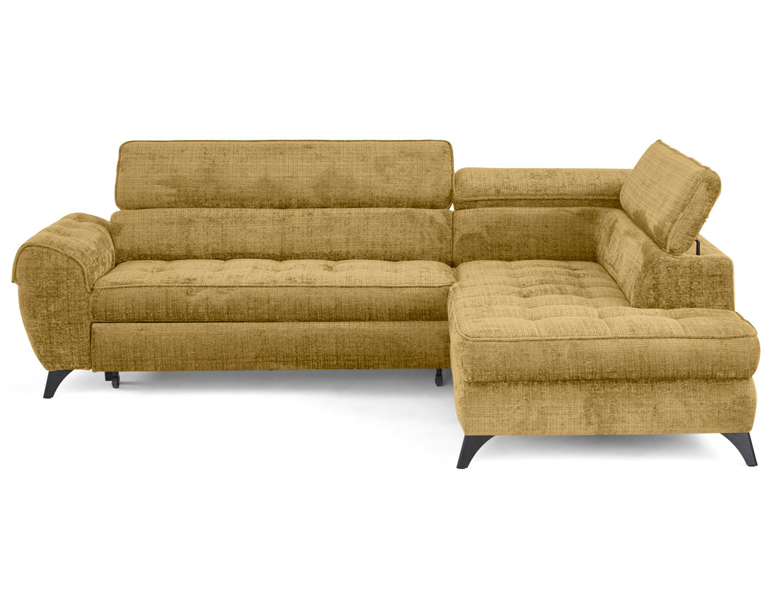 Canapé d'angle droit convertible avec coffre en velours texturé Marlo