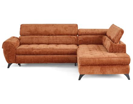 Canapé d'angle droit convertible avec coffre en velours texturé Marlo