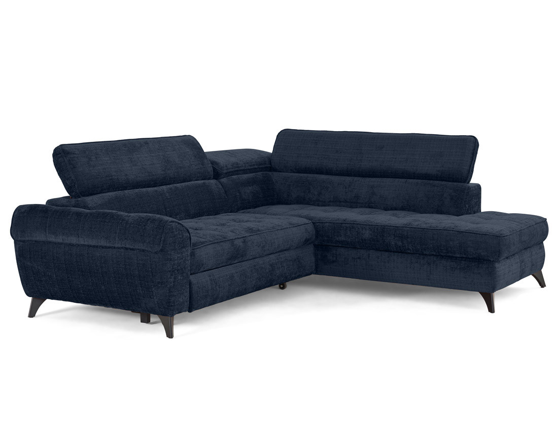 Canapé d'angle droit convertible avec coffre en velours texturé Marlo