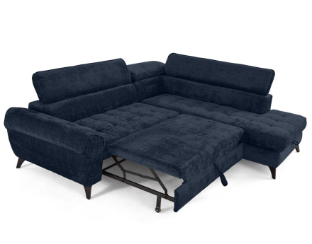 Canapé d'angle droit convertible avec coffre en velours texturé Marlo