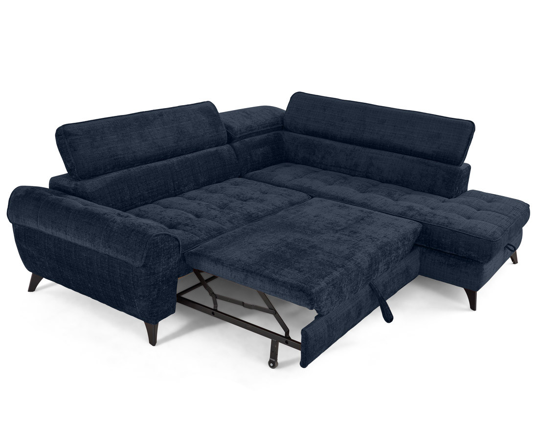 Canapé d'angle droit convertible avec coffre en velours texturé Marlo