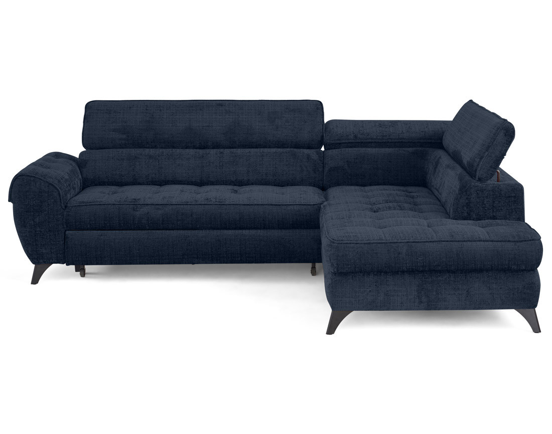 Canapé d'angle droit convertible avec coffre en velours texturé Marlo