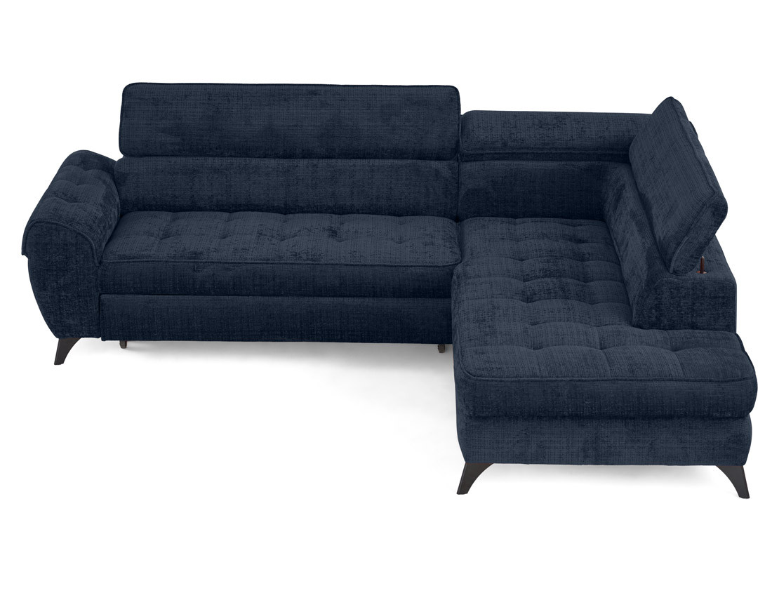 Canapé d'angle droit convertible avec coffre en velours texturé Marlo