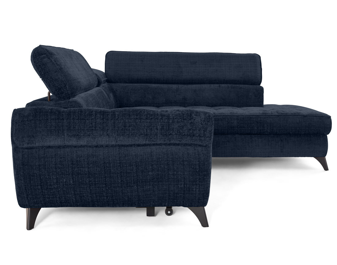 Canapé d'angle droit convertible avec coffre en velours texturé Marlo