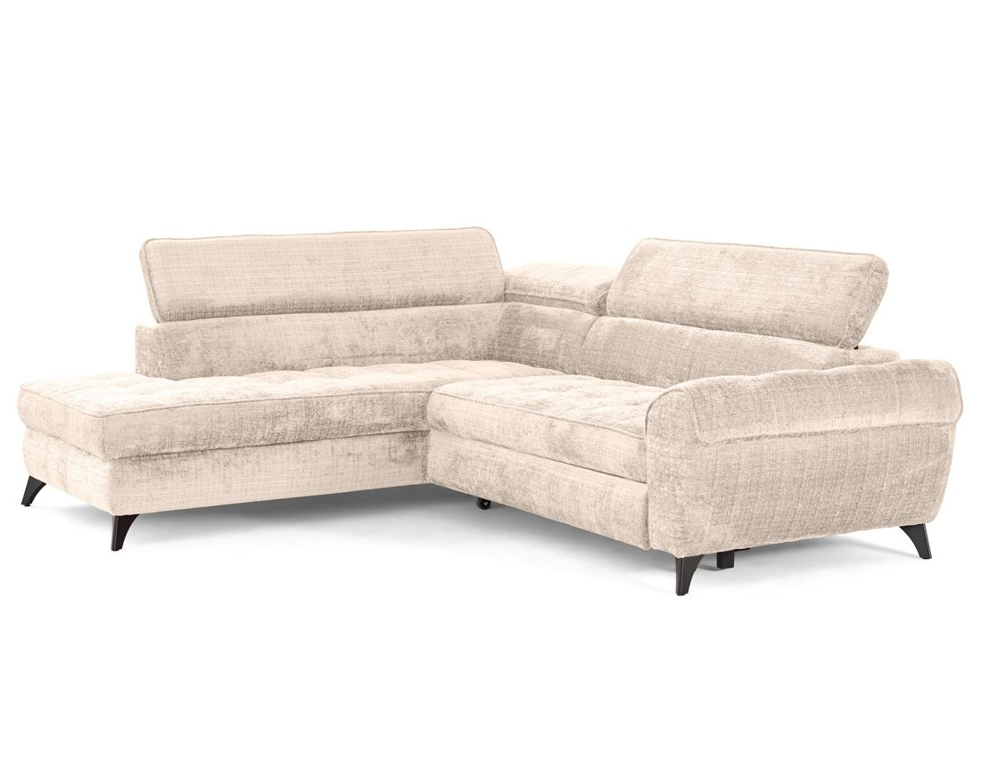 Canapé d'angle gauche convertible avec coffre en velours texturé Marlo