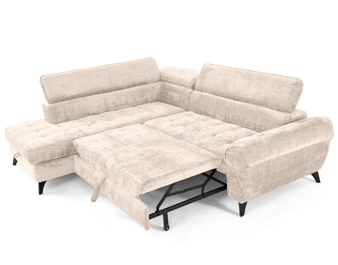 Canapé d'angle gauche convertible avec coffre en velours texturé Marlo