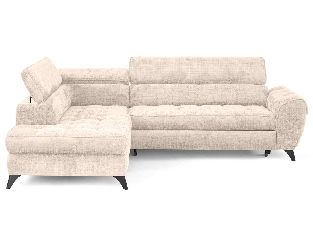 Canapé d'angle gauche convertible avec coffre en velours texturé Marlo