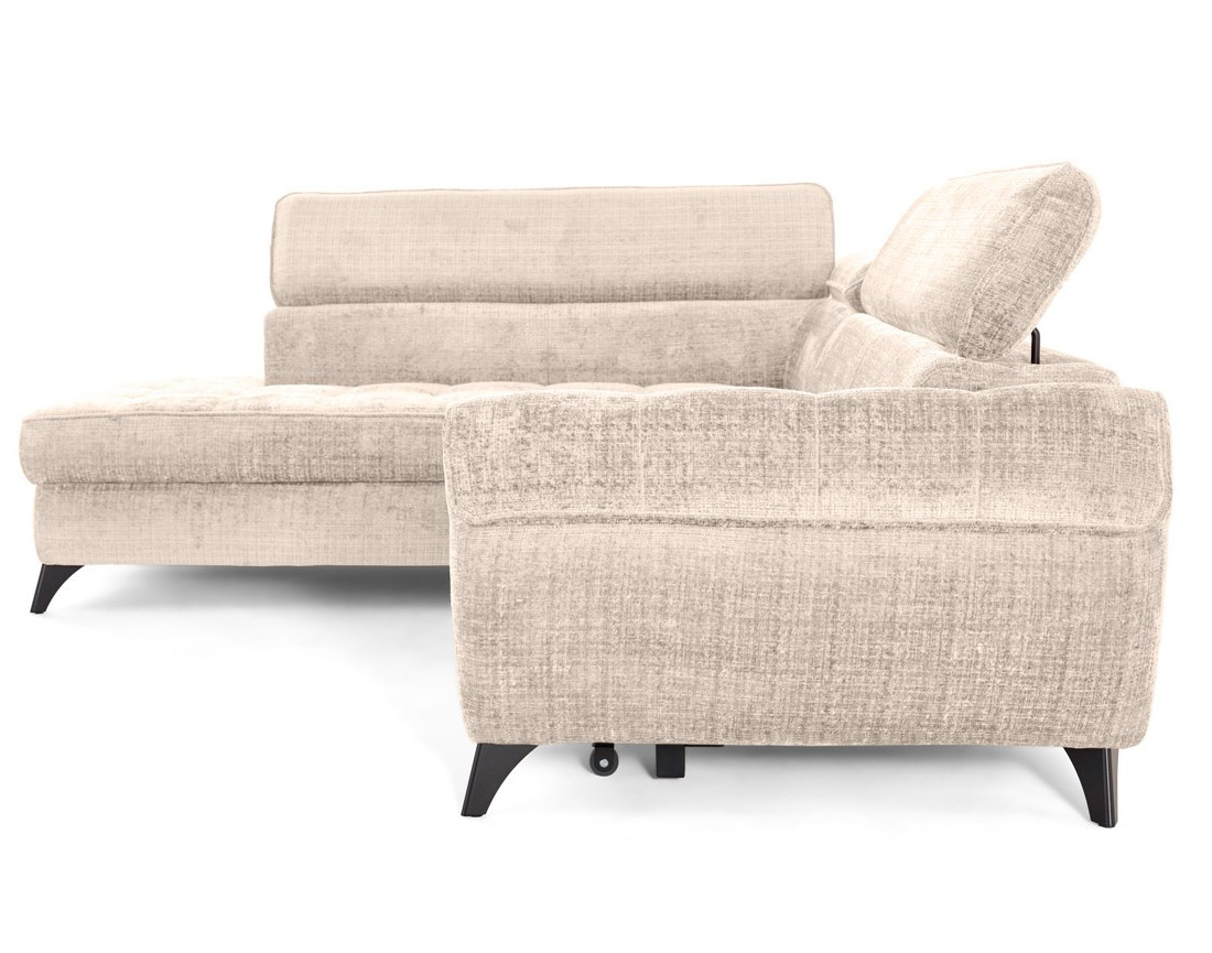 Canapé d'angle gauche convertible avec coffre en velours texturé Marlo