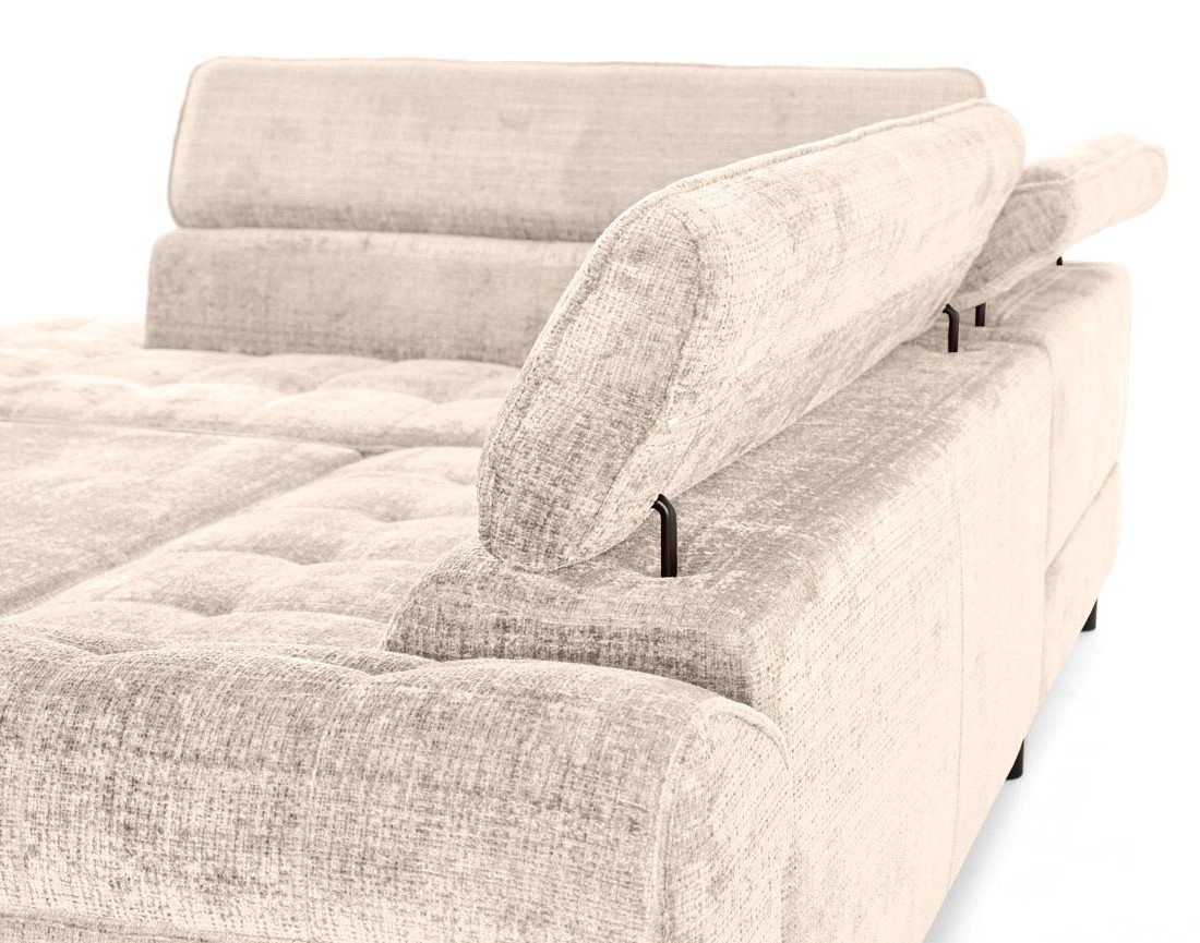 Canapé d'angle gauche convertible avec coffre en velours texturé Marlo