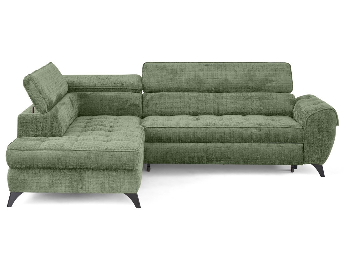 Canapé d'angle gauche convertible avec coffre en velours texturé Marlo