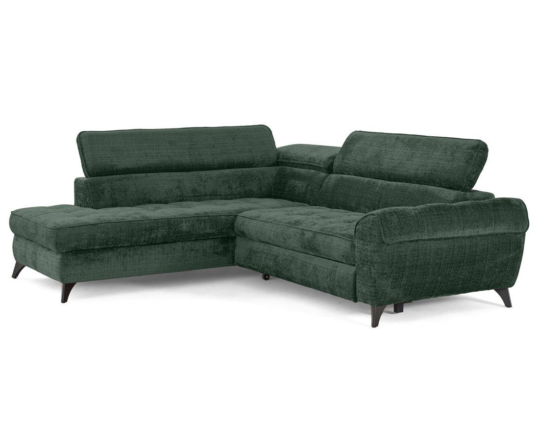 Canapé d'angle gauche convertible avec coffre en velours texturé Marlo