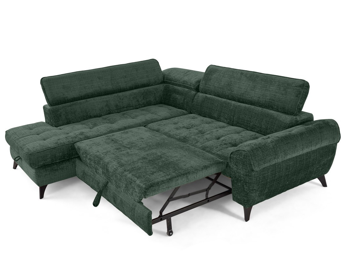 Canapé d'angle gauche convertible avec coffre en velours texturé Marlo