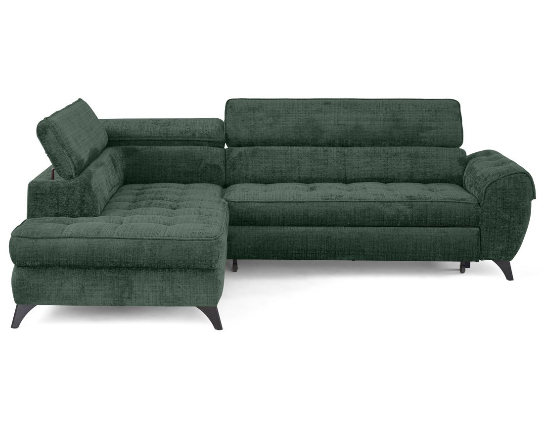 Canapé d'angle gauche convertible avec coffre en velours texturé Marlo