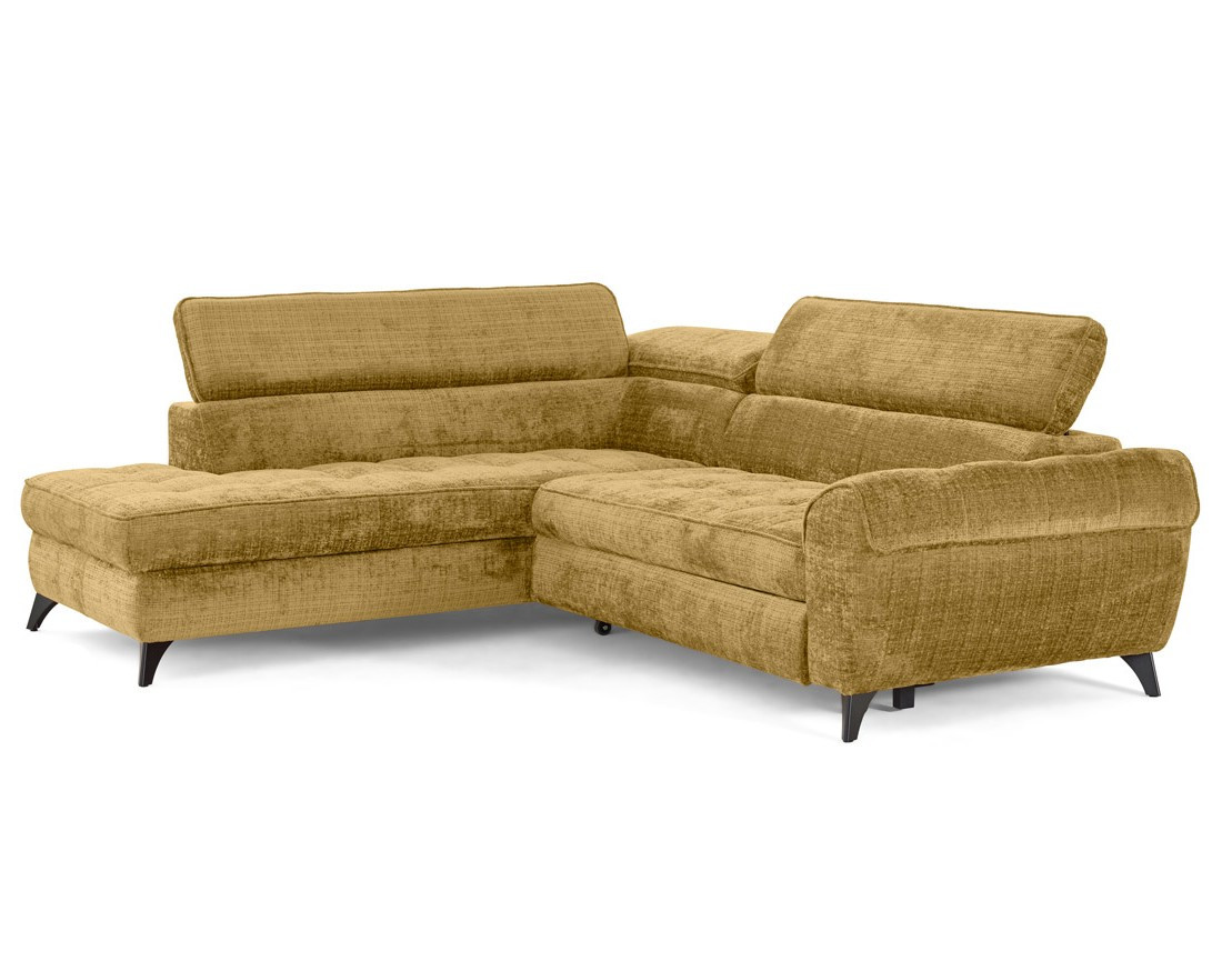 Canapé d'angle gauche convertible avec coffre en velours texturé Marlo