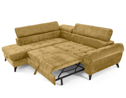 Canapé d'angle gauche convertible avec coffre en velours texturé Marlo