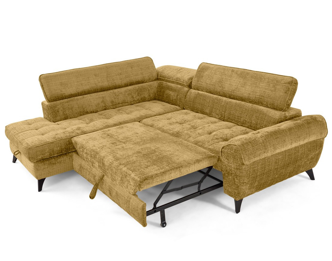 Canapé d'angle gauche convertible avec coffre en velours texturé Marlo