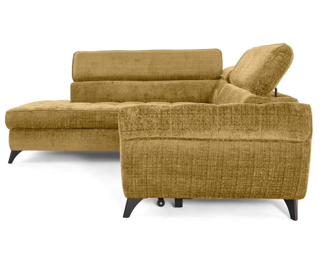 Canapé d'angle gauche convertible avec coffre en velours texturé Marlo