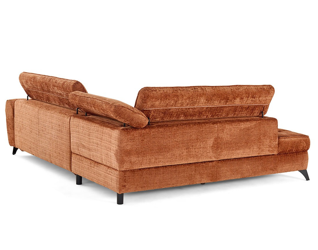 Canapé d'angle gauche convertible avec coffre en velours texturé Marlo