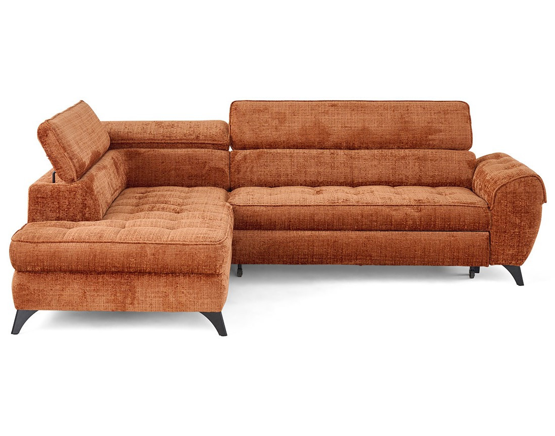 Canapé d'angle gauche convertible avec coffre en velours texturé Marlo