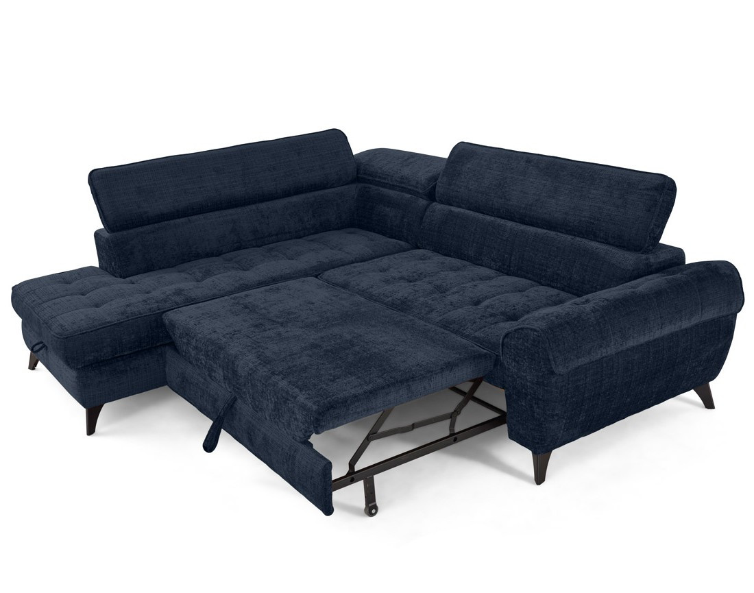 Canapé d'angle gauche convertible avec coffre en velours texturé Marlo