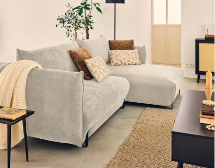 Canapé d'angle droit 4 places convertible avec coffre en tissu Gianni