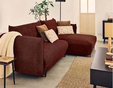 Canapé d'angle droit 4 places convertible avec coffre en tissu Gianni