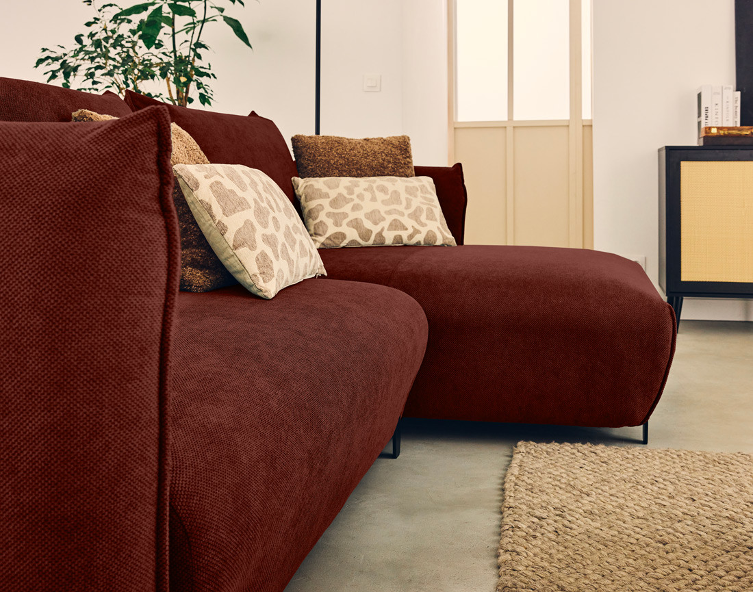 Canapé d'angle droit 4 places convertible avec coffre en tissu Gianni