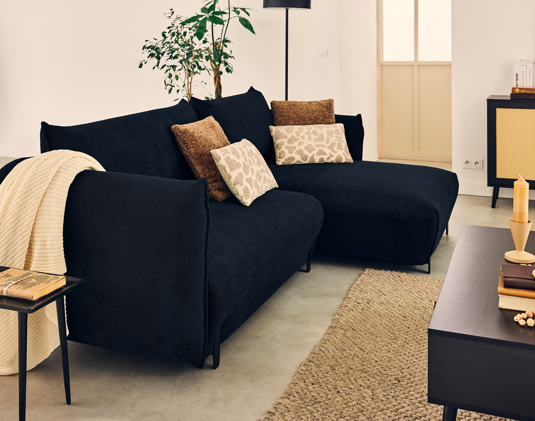 Canapé d'angle droit 4 places convertible avec coffre en tissu Gianni