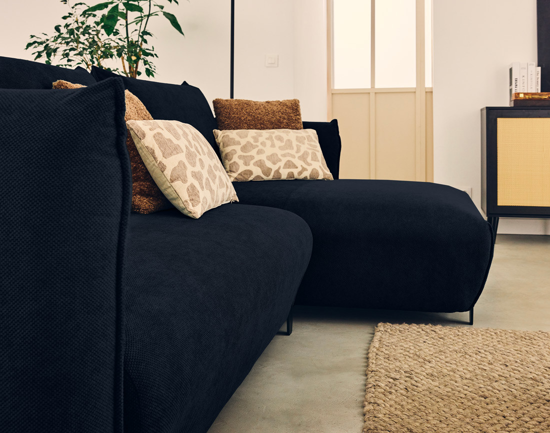 Canapé d'angle droit 4 places convertible avec coffre en tissu Gianni