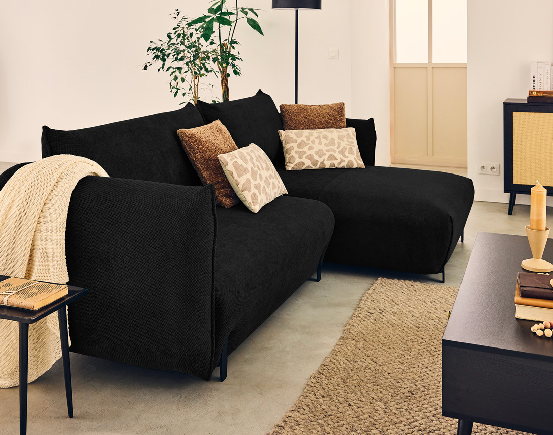 Canapé d'angle droit 4 places convertible avec coffre en tissu Gianni