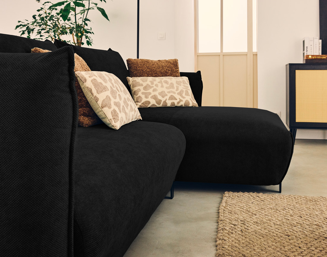 Canapé d'angle droit 4 places convertible avec coffre en tissu Gianni