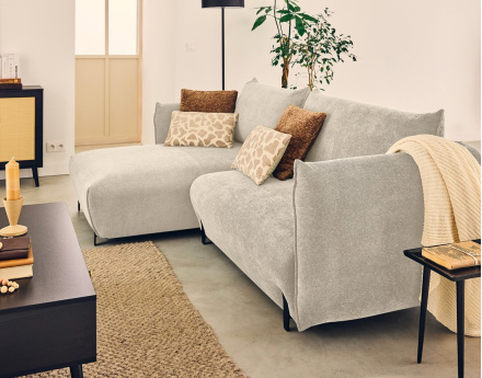 Canapé d'angle gauche 4 places convertible avec coffre en tissu Gianni