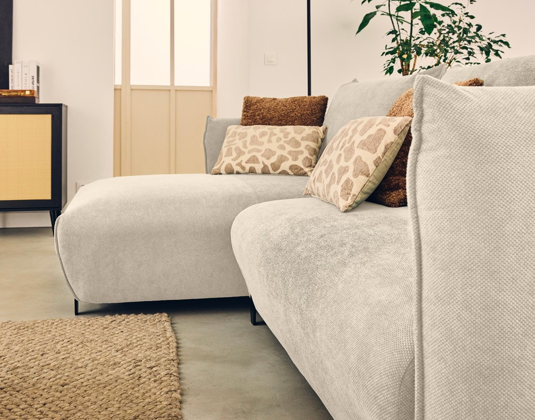 Canapé d'angle gauche 4 places convertible avec coffre en tissu Gianni