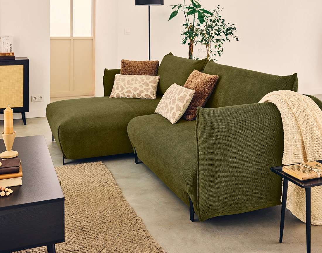 Canapé d'angle gauche 4 places convertible avec coffre en tissu Gianni