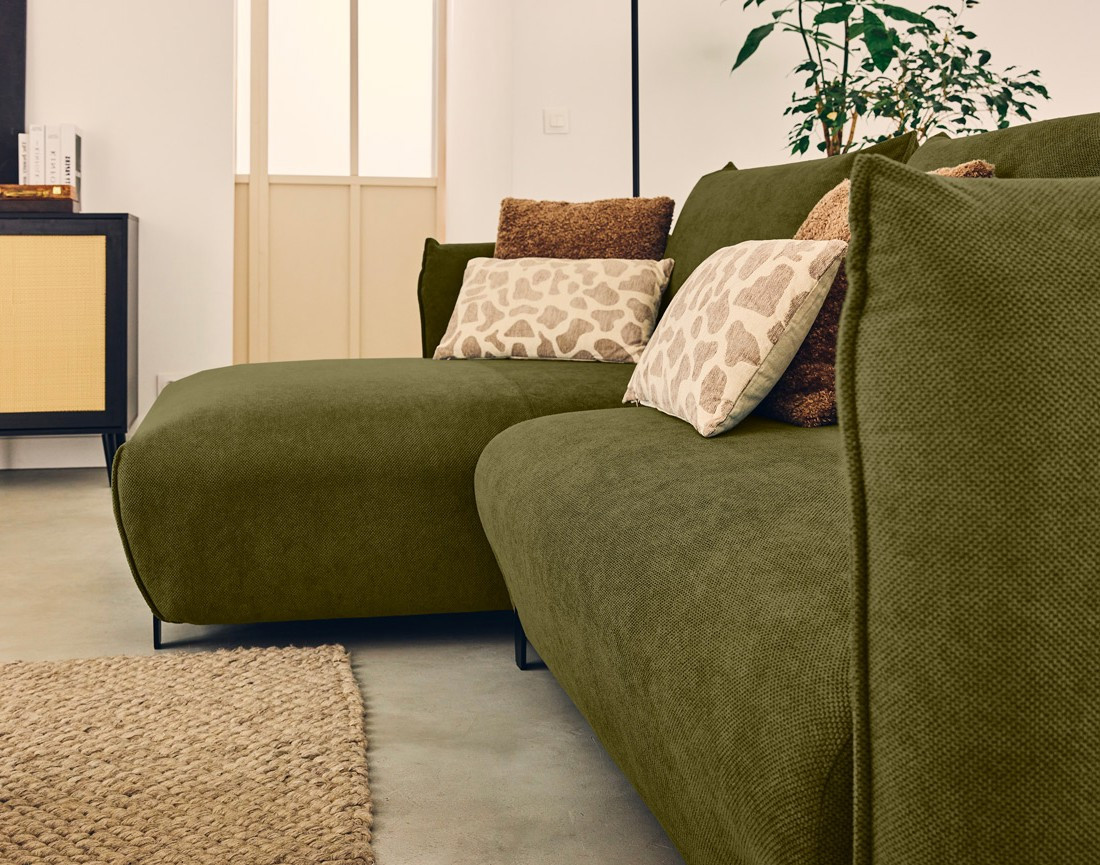 Canapé d'angle gauche 4 places convertible avec coffre en tissu Gianni