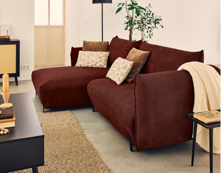 Canapé d'angle gauche 4 places convertible avec coffre en tissu Gianni