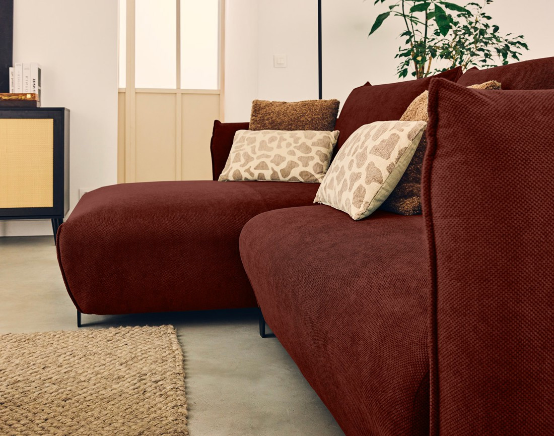 Canapé d'angle gauche 4 places convertible avec coffre en tissu Gianni