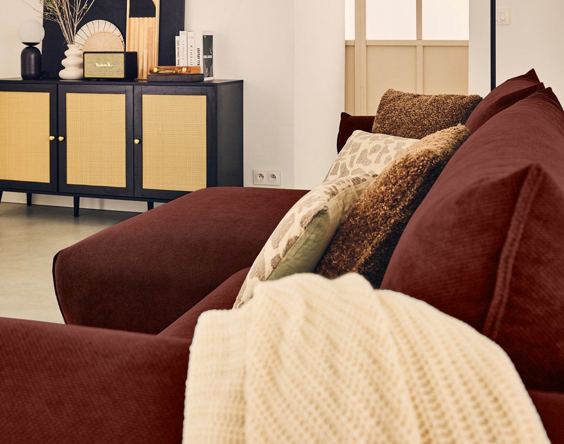 Canapé d'angle gauche 4 places convertible avec coffre en tissu Gianni