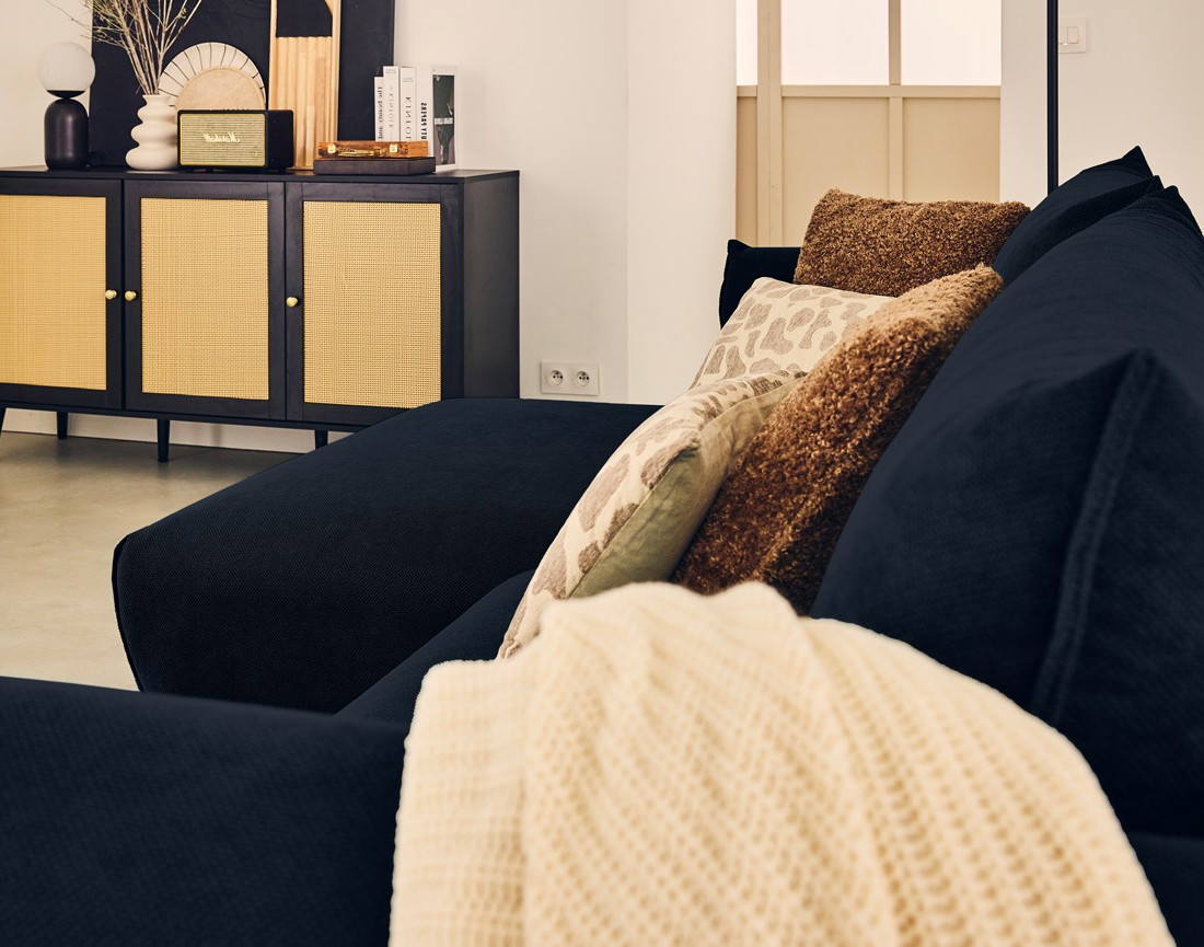 Canapé d'angle gauche 4 places convertible avec coffre en tissu Gianni