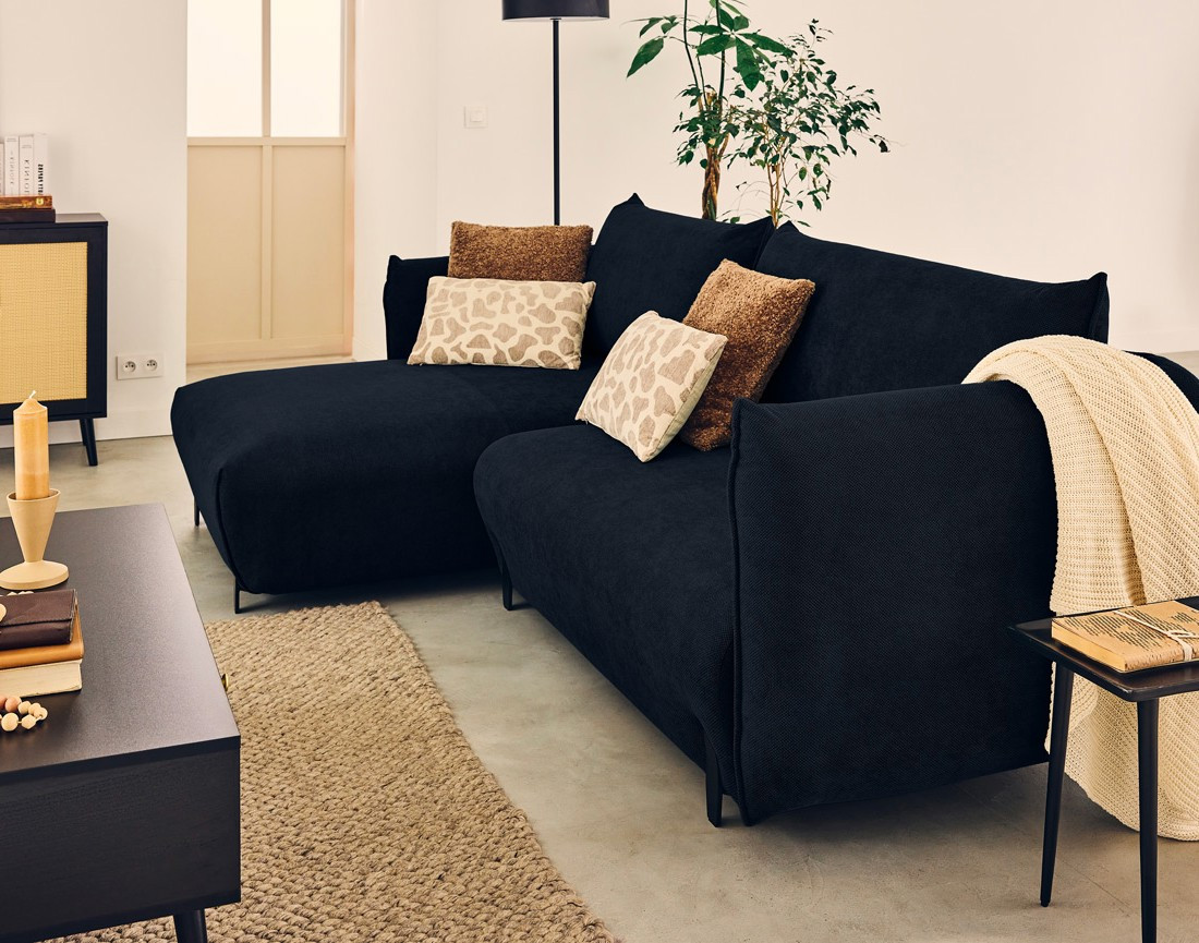 Canapé d'angle gauche 4 places convertible avec coffre en tissu Gianni