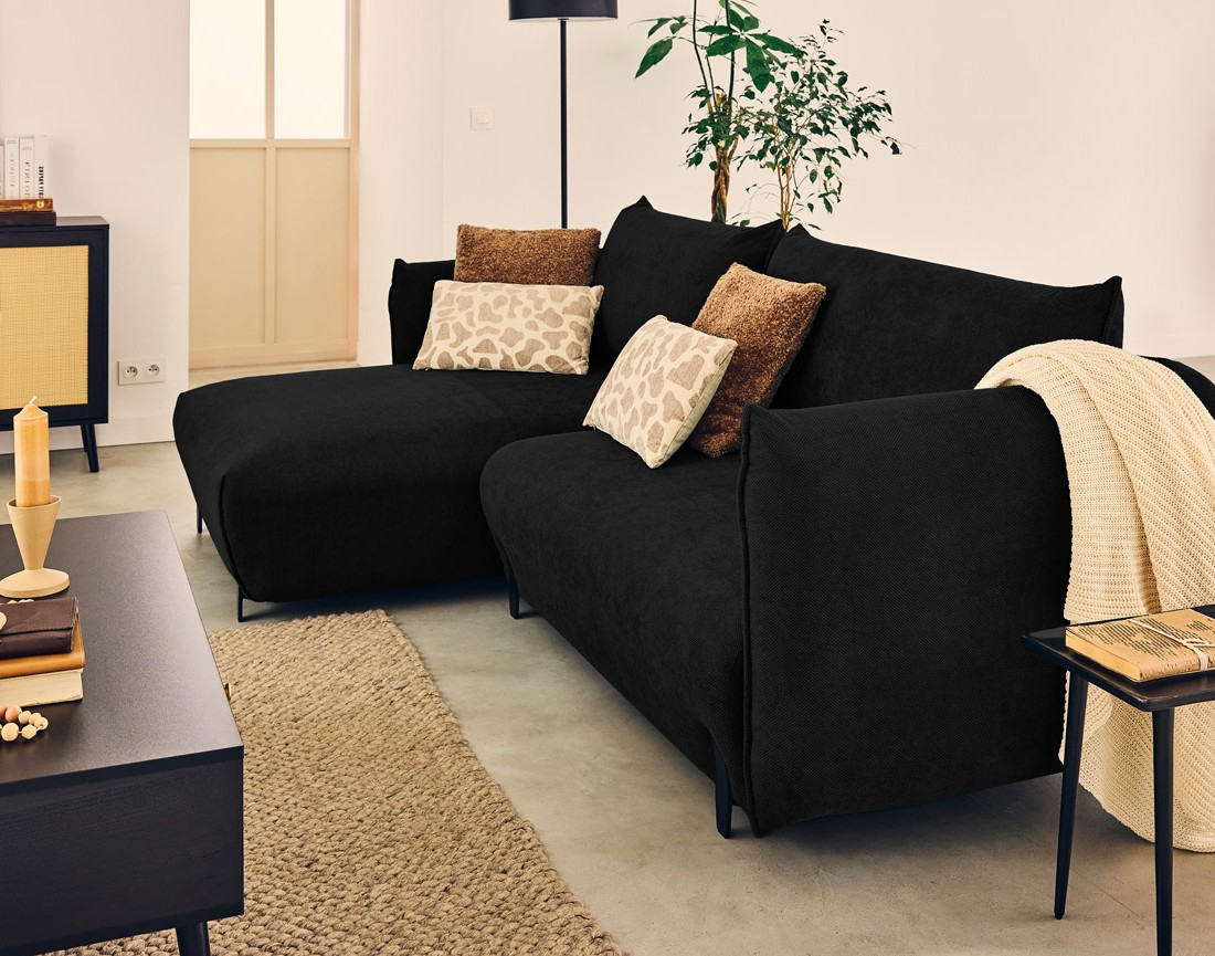 Canapé d'angle gauche 4 places convertible avec coffre en tissu Gianni