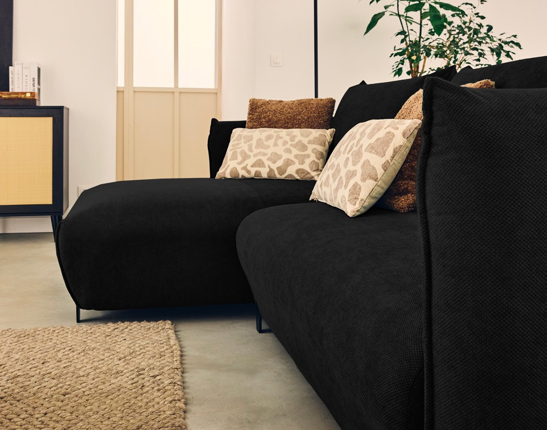 Canapé d'angle gauche 4 places convertible avec coffre en tissu Gianni