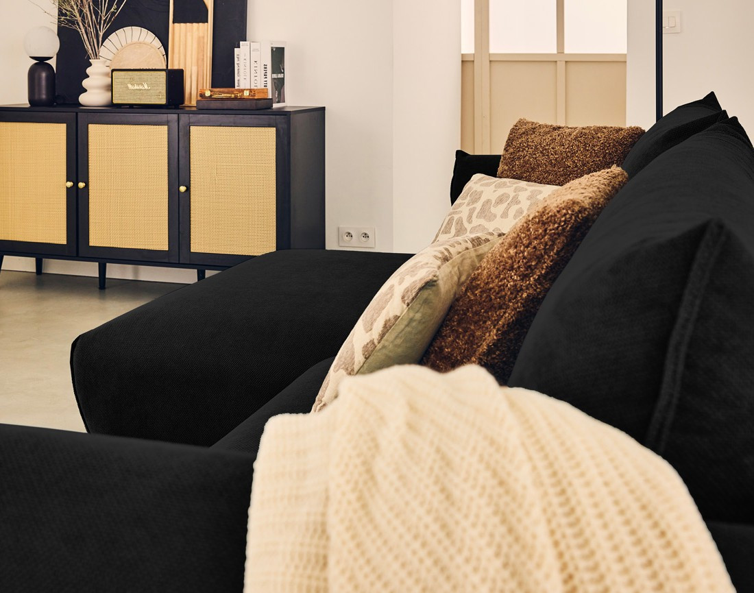 Canapé d'angle gauche 4 places convertible avec coffre en tissu Gianni