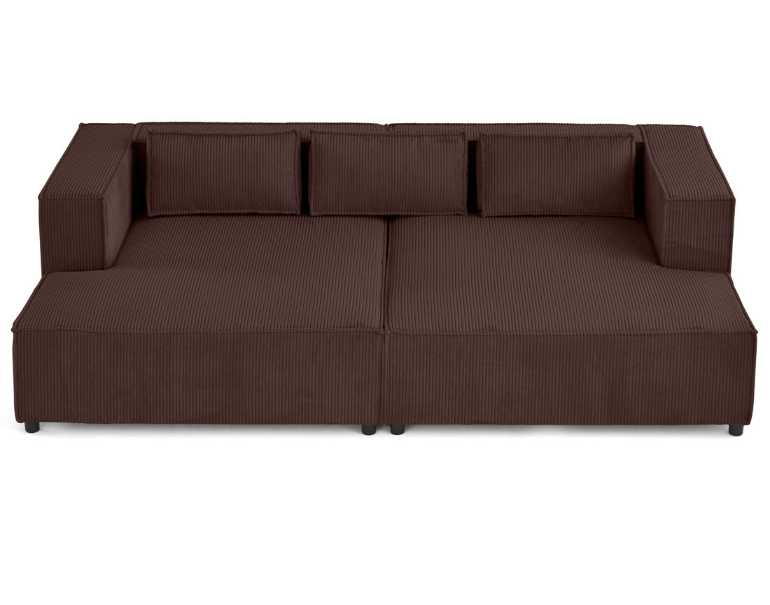 Canapé droit 3 places avec double méridienne - assise profonde - en velours côtelé Stella