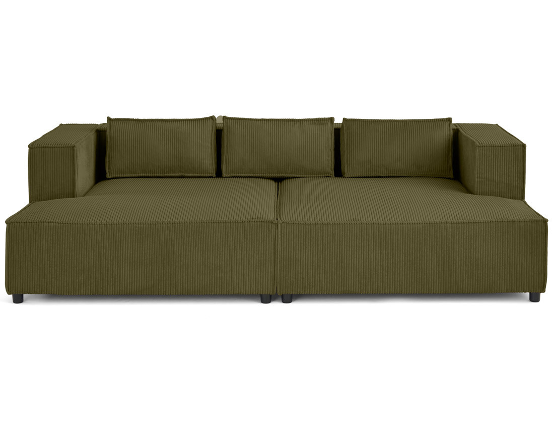 Canapé droit 3 places avec double méridienne - assise profonde - en velours côtelé Stella