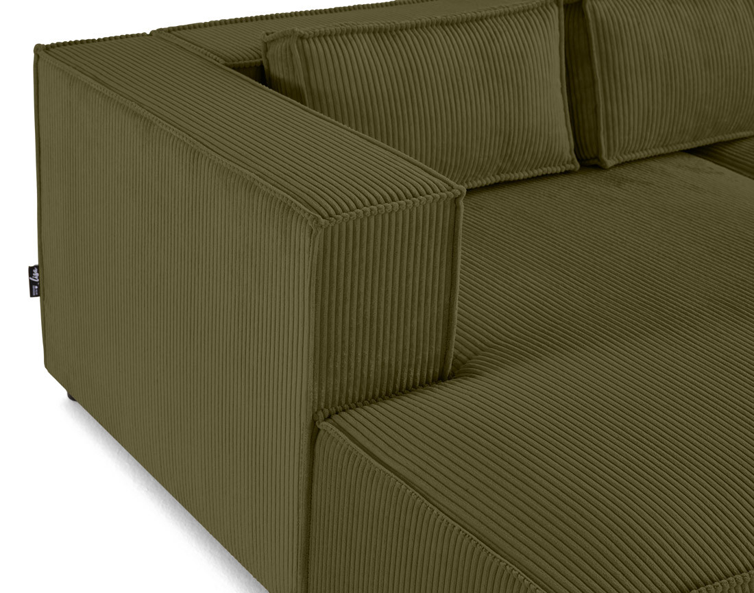 Canapé droit 3 places avec double méridienne - assise profonde - en velours côtelé Stella